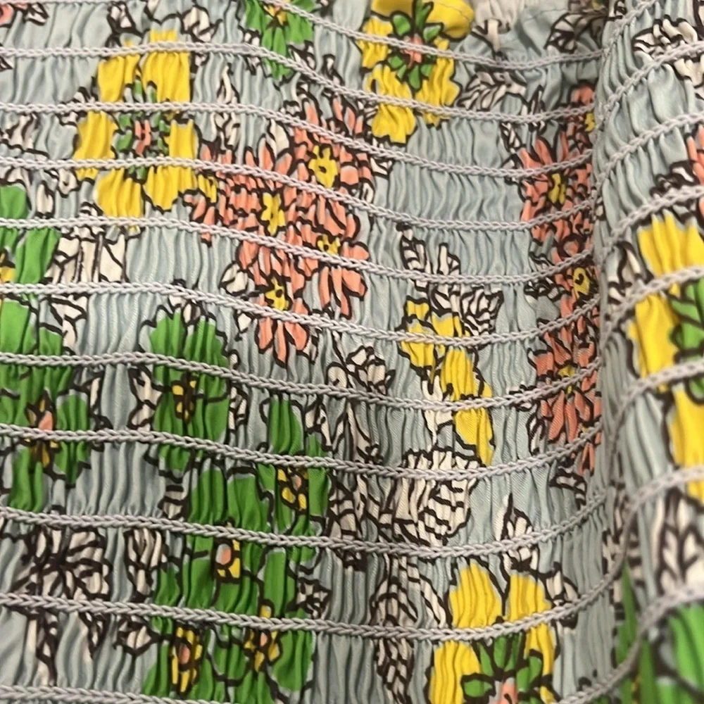 Tory Burch maxi Sundress w/ pockets, Blue, yellow and Green Accents. Ex cond.